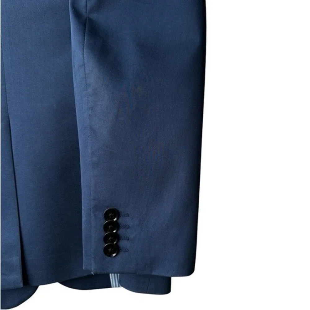 Express Suit Set Pants Blazer Blue Photographer Fitted Preppy Sz 38 Short 30/32